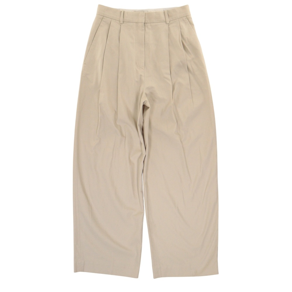 COS Pleated Wide Leg Pants Women 36 EU High Rise Minimalist Chino Beige Cotton